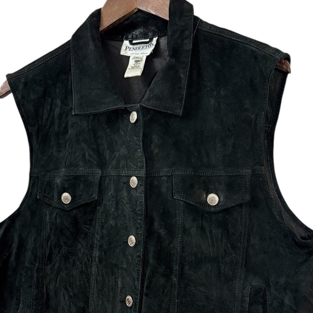 Pendleton Womens Leather Vest XL Black Wool Southwestern Native Aztec Ranch Boho - Picture 6 of 8